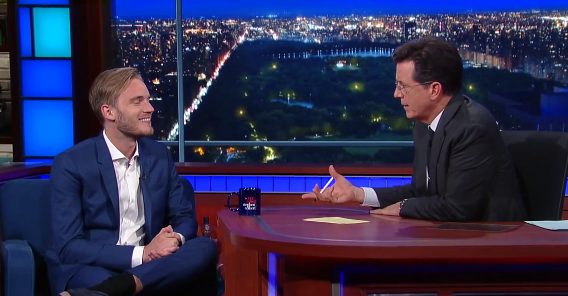 Veja PewDiePie sendo entrevistado por Stephen Colbert