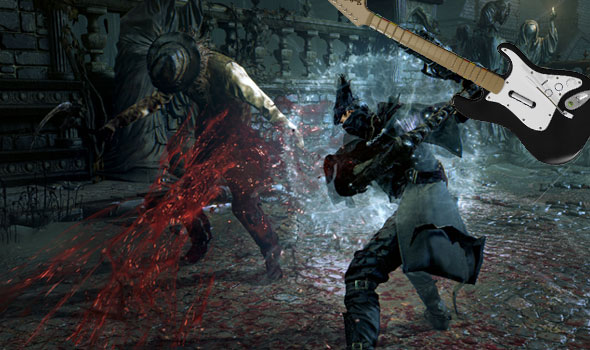 Jogador fecha Bloodborne com guitarra de Rockband